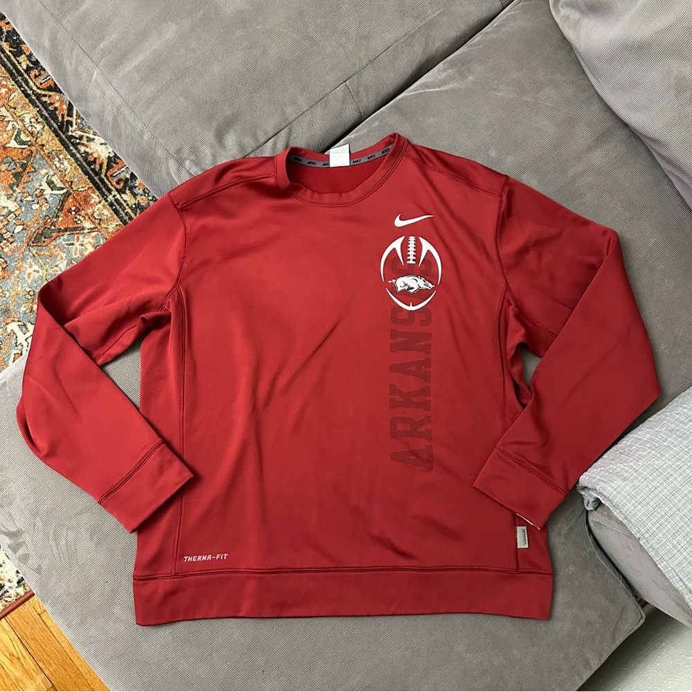 Arkansas Razorbacks Sweatshirt Mens XL Red Therma-Fit Fleece Team Issue Football